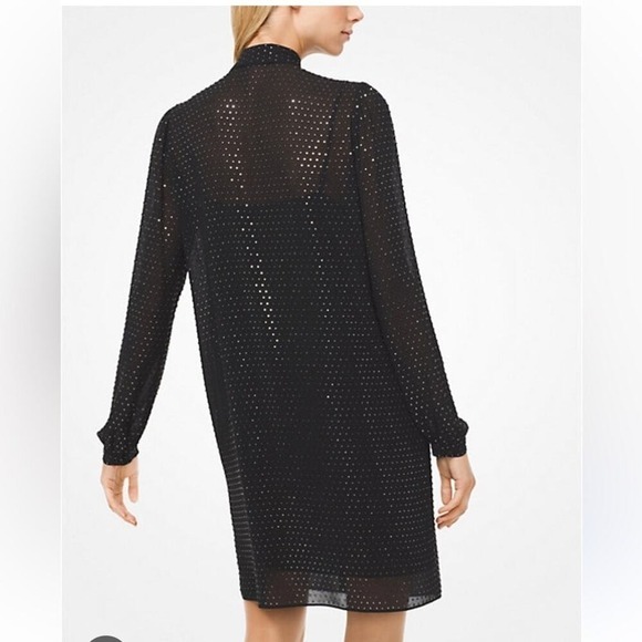 Michael Michael Kors Shirt Dress XXS Black Polka Dot Tie Neck Sheer Long Sleeve - Picture 14 of 14